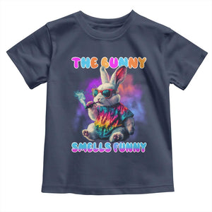 Happy 420 Easter Toddler T Shirt Funny Smoking Easter Bunny Smells Funny Easter TS10 Navy Print Your Wear