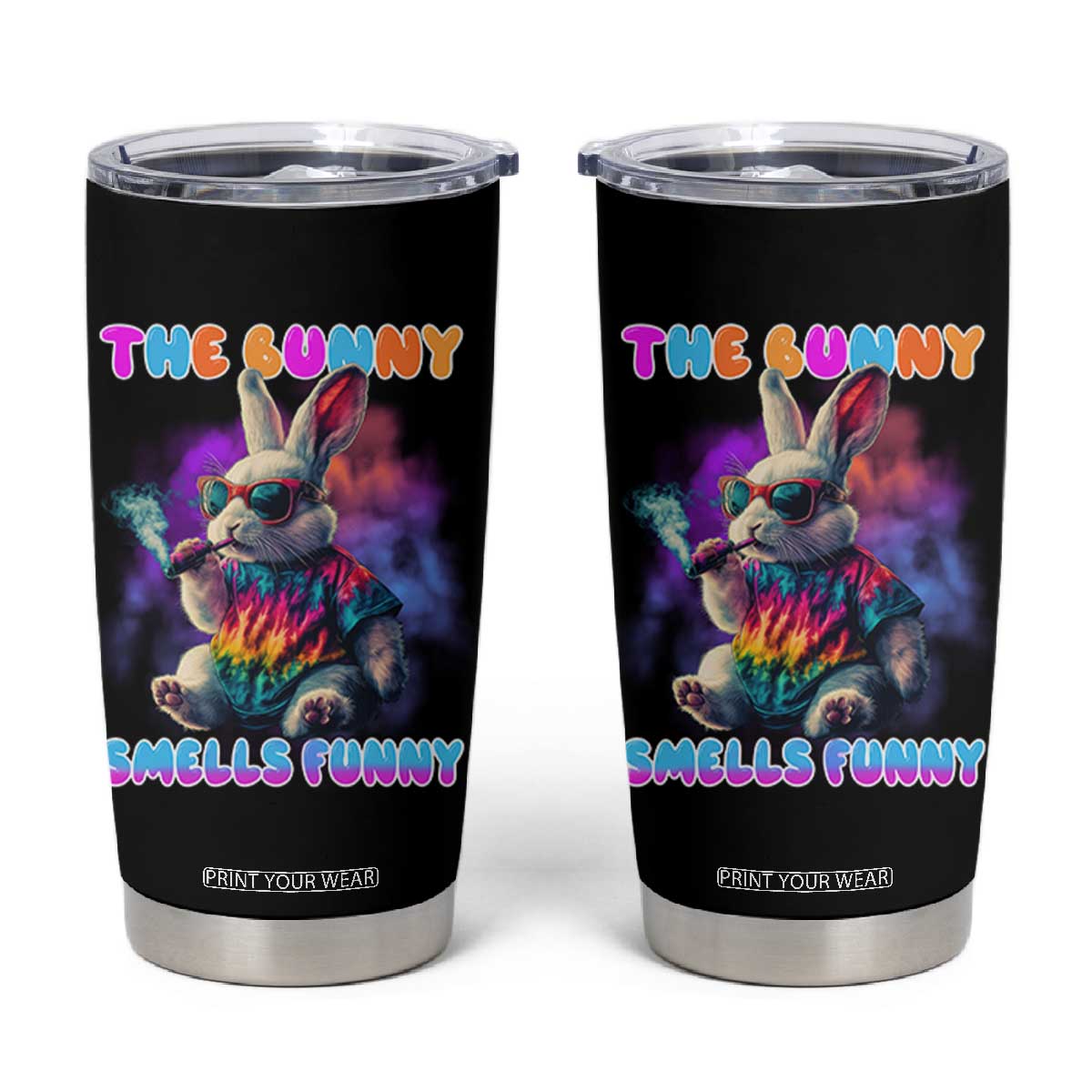 Happy 420 Easter Tumbler Cup Funny Smoking Easter Bunny Smells Funny Easter TS10 Black Print Your Wear