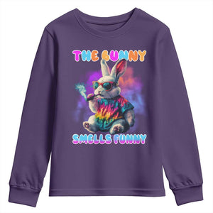 Happy 420 Easter Youth Sweatshirt Funny Smoking Easter Bunny Smells Funny Easter TS10 Purple Print Your Wear