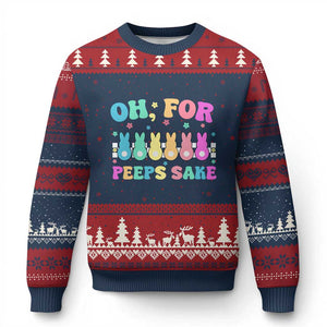 Oh For Peeps Sake Easter Bunny Ugly Christmas Sweater TS10 Navy Red Print Your Wear