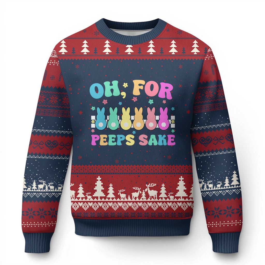 Oh For Peeps Sake Easter Bunny Ugly Christmas Sweater TS10 Navy Red Print Your Wear