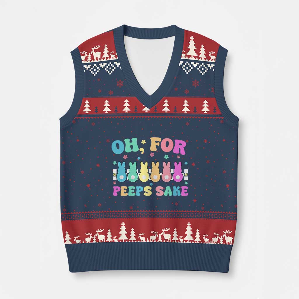 Oh For Peeps Sake Easter Bunny V-Neck Knit Sweater Vest TS10 Navy Red Print Your Wear