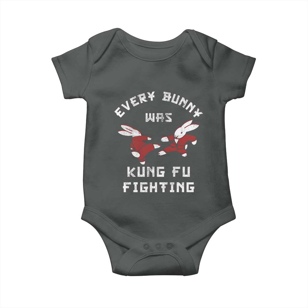 Every Bunny Was Kung Fu Fighting Baby Onesie Funny Cool Easter Graphic TS10 Dark Heather Print Your Wear