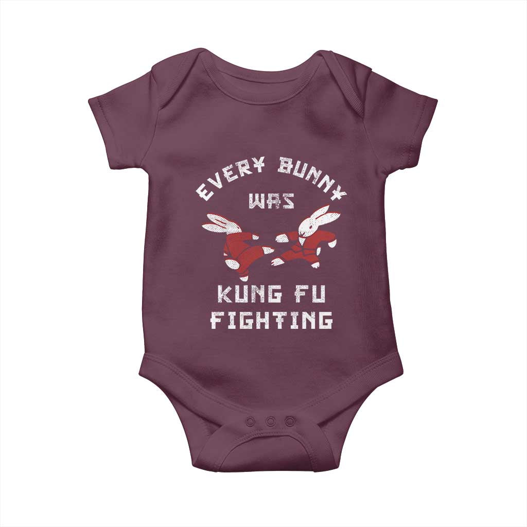 Every Bunny Was Kung Fu Fighting Baby Onesie Funny Cool Easter Graphic TS10 Maroon Print Your Wear