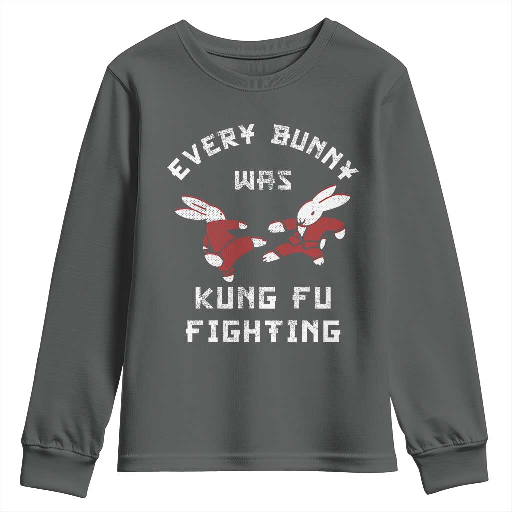 Every Bunny Was Kung Fu Fighting Youth Sweatshirt Funny Cool Easter Graphic TS10 Dark Heather Print Your Wear