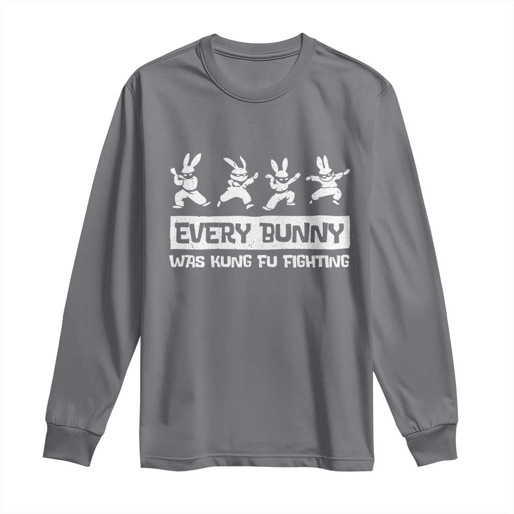 Bunny Kung Fu Fighting Long Sleeve Shirt Funny Easter Vintage Graphic TS10 Charcoal Print Your Wear