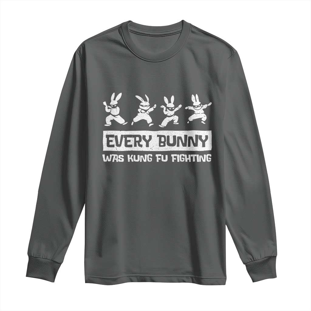 Bunny Kung Fu Fighting Long Sleeve Shirt Funny Easter Vintage Graphic TS10 Dark Heather Print Your Wear
