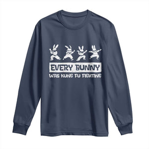 Bunny Kung Fu Fighting Long Sleeve Shirt Funny Easter Vintage Graphic TS10 Navy Print Your Wear
