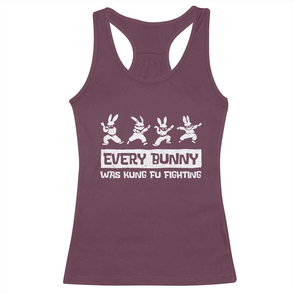 Bunny Kung Fu Fighting Racerback Tank Top Funny Easter Vintage Graphic TS10 Maroon Print Your Wear