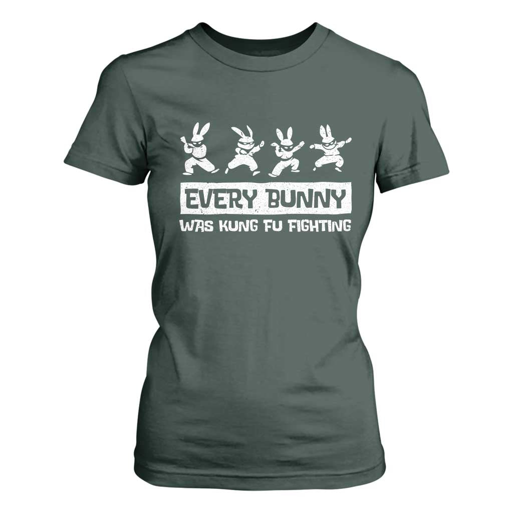 Bunny Kung Fu Fighting T Shirt For Women Funny Easter Vintage Graphic TS10 Dark Forest Green Print Your Wear