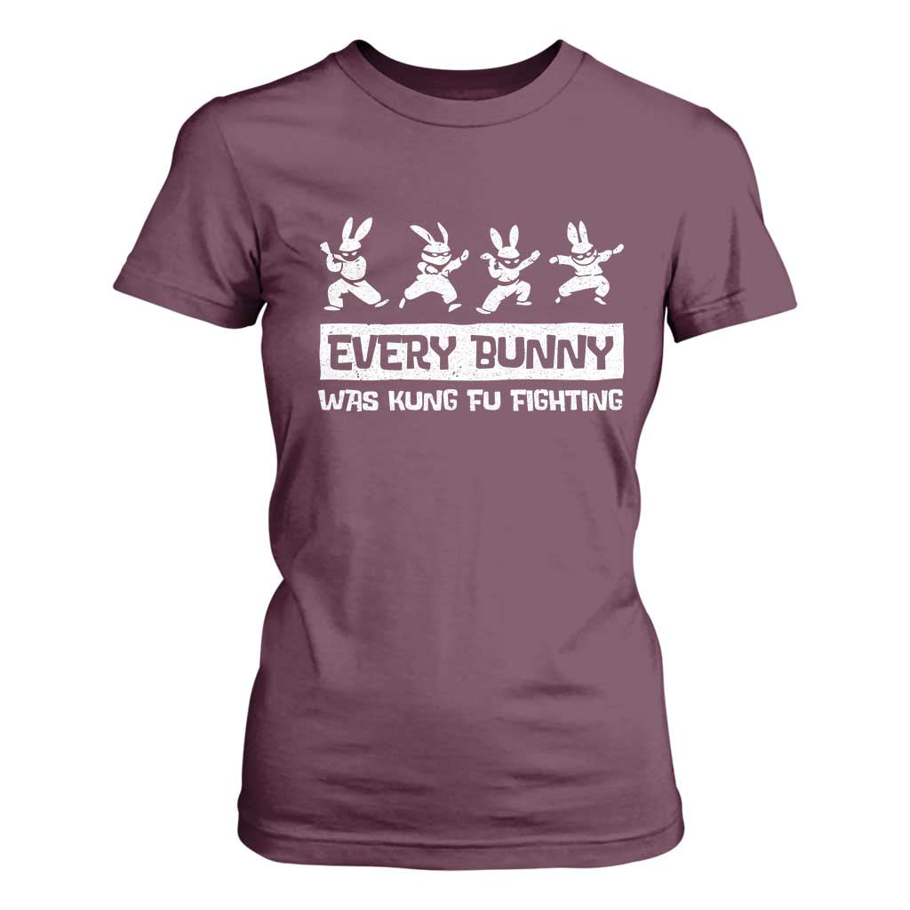 Bunny Kung Fu Fighting T Shirt For Women Funny Easter Vintage Graphic TS10 Maroon Print Your Wear