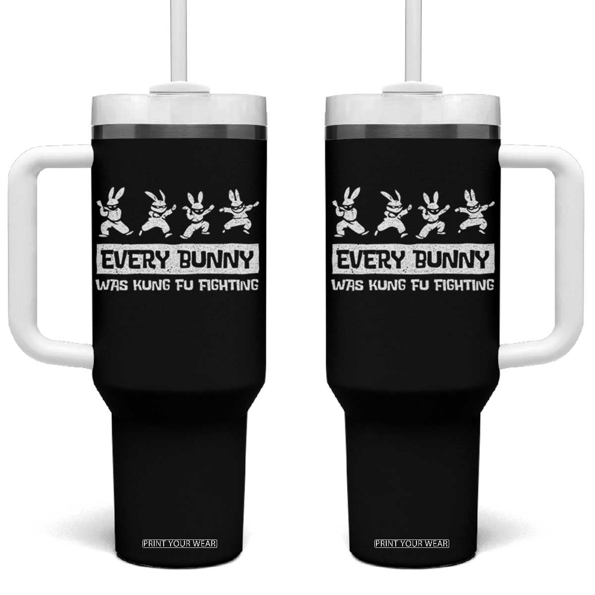 Bunny Kung Fu Fighting Tumbler With Handle Funny Easter Vintage Graphic TS10 One Size: 40 oz Black Print Your Wear
