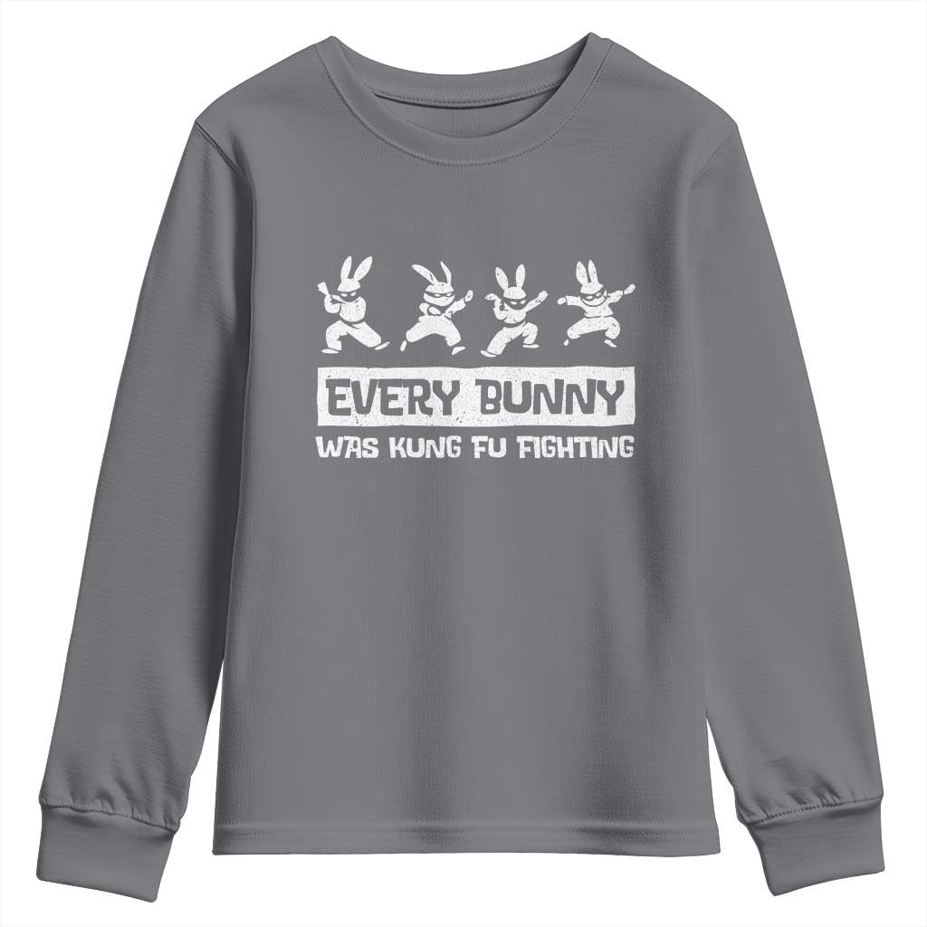 Bunny Kung Fu Fighting Youth Sweatshirt Funny Easter Vintage Graphic TS10 Charcoal Print Your Wear