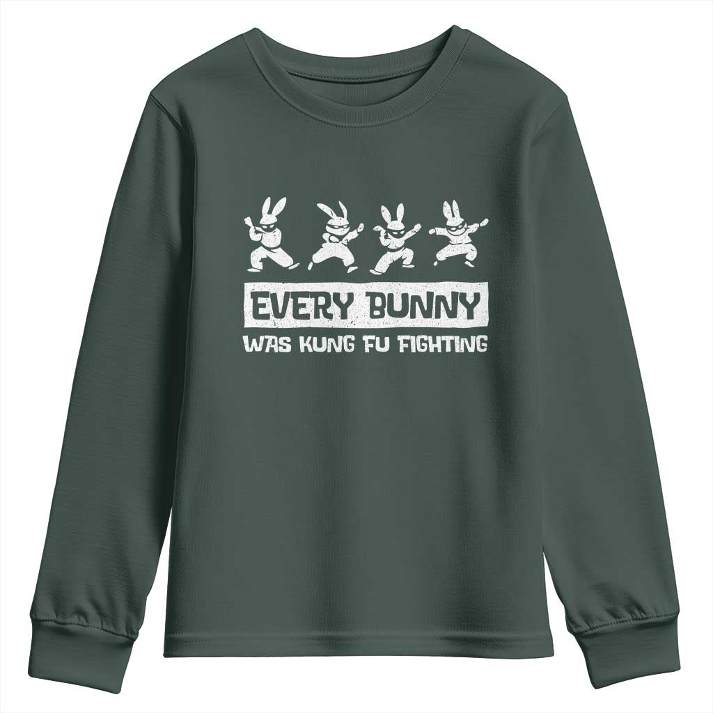 Bunny Kung Fu Fighting Youth Sweatshirt Funny Easter Vintage Graphic TS10 Dark Forest Green Print Your Wear