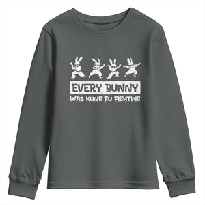 Bunny Kung Fu Fighting Youth Sweatshirt Funny Easter Vintage Graphic TS10 Dark Heather Print Your Wear