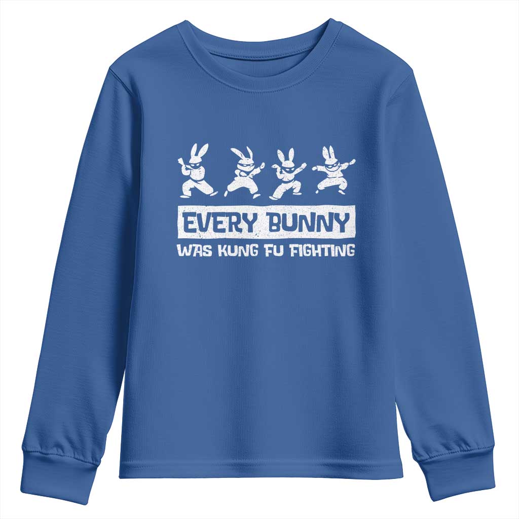 Bunny Kung Fu Fighting Youth Sweatshirt Funny Easter Vintage Graphic TS10 Royal Blue Print Your Wear
