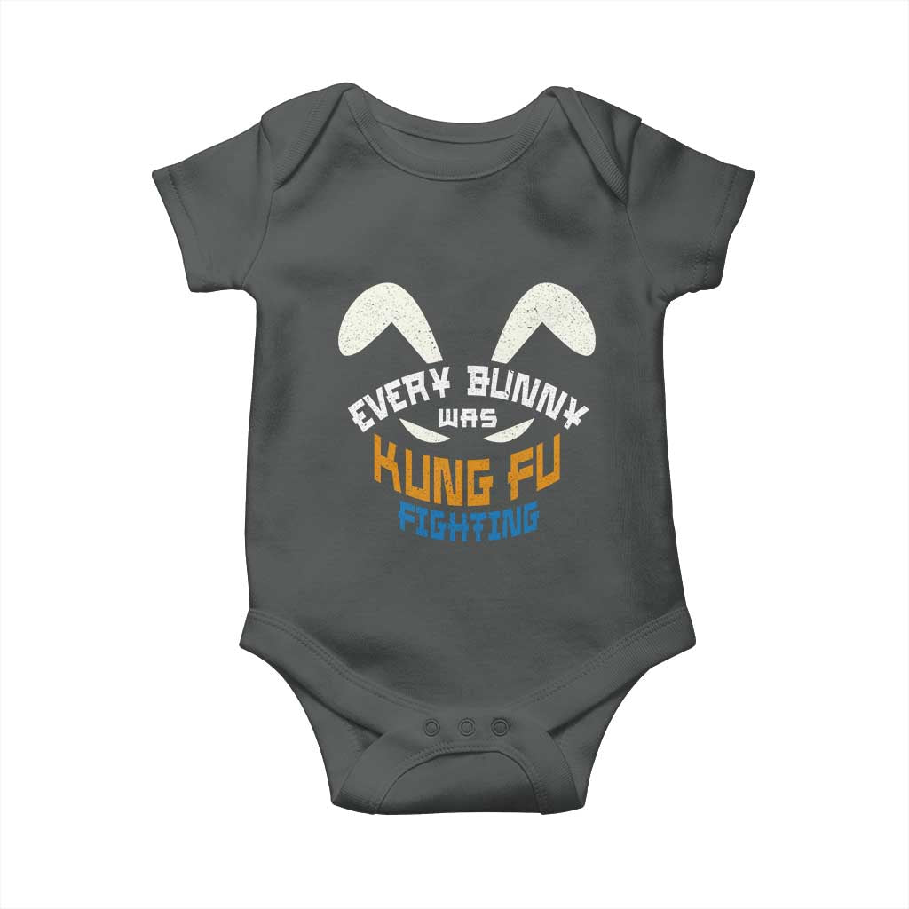 Every Bunny Was Kung Fu Fighting Baby Onesie Funny Easter Vintage Rabbit Face TS10 Dark Heather Print Your Wear