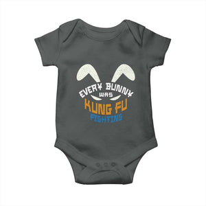 Every Bunny Was Kung Fu Fighting Baby Onesie Funny Easter Vintage Rabbit Face TS10 Dark Heather Print Your Wear
