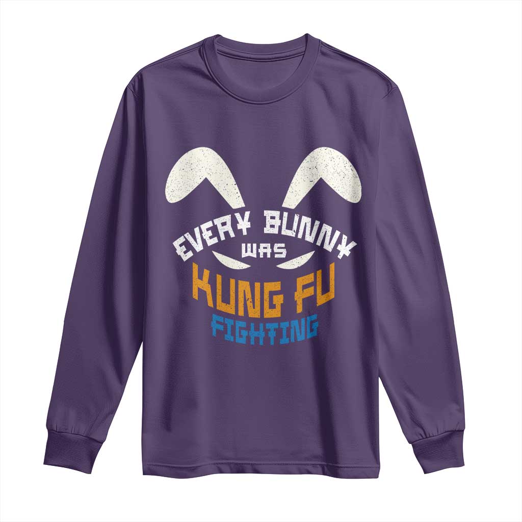 Every Bunny Was Kung Fu Fighting Long Sleeve Shirt Funny Easter Vintage Rabbit Face TS10 Purple Print Your Wear