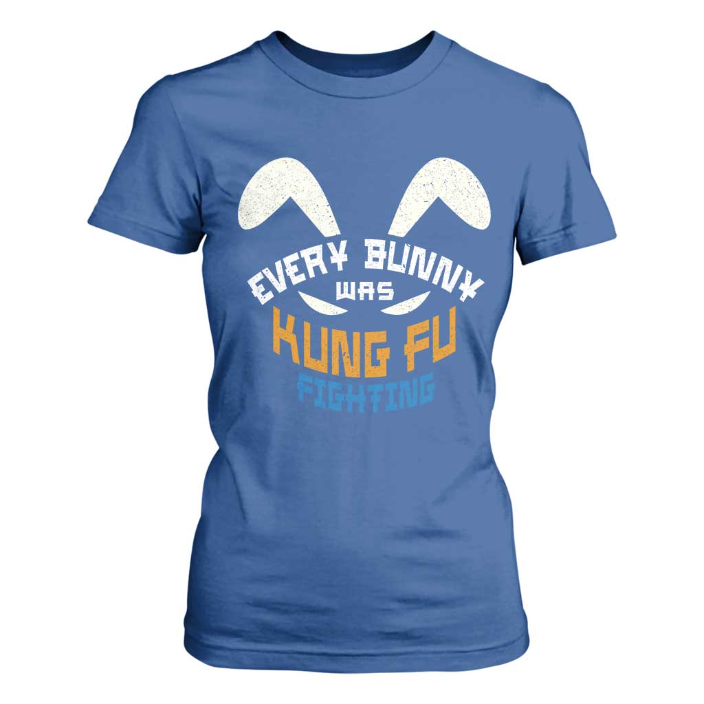 Every Bunny Was Kung Fu Fighting T Shirt For Women Funny Easter Vintage Rabbit Face TS10 Royal Blue Print Your Wear