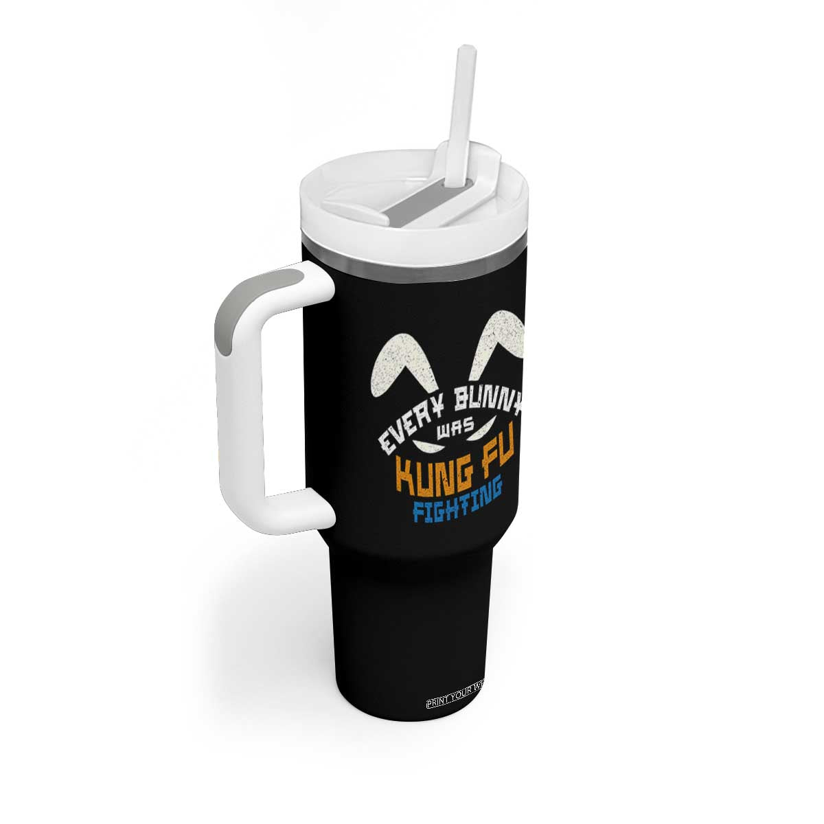 Every Bunny Was Kung Fu Fighting Tumbler With Handle Funny Easter Vintage Rabbit Face TS10 Print Your Wear