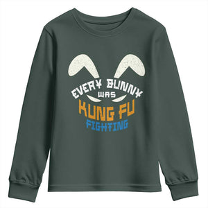 Every Bunny Was Kung Fu Fighting Youth Sweatshirt Funny Easter Vintage Rabbit Face TS10 Dark Forest Green Print Your Wear