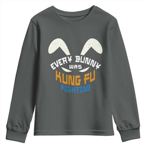 Every Bunny Was Kung Fu Fighting Youth Sweatshirt Funny Easter Vintage Rabbit Face TS10 Dark Heather Print Your Wear