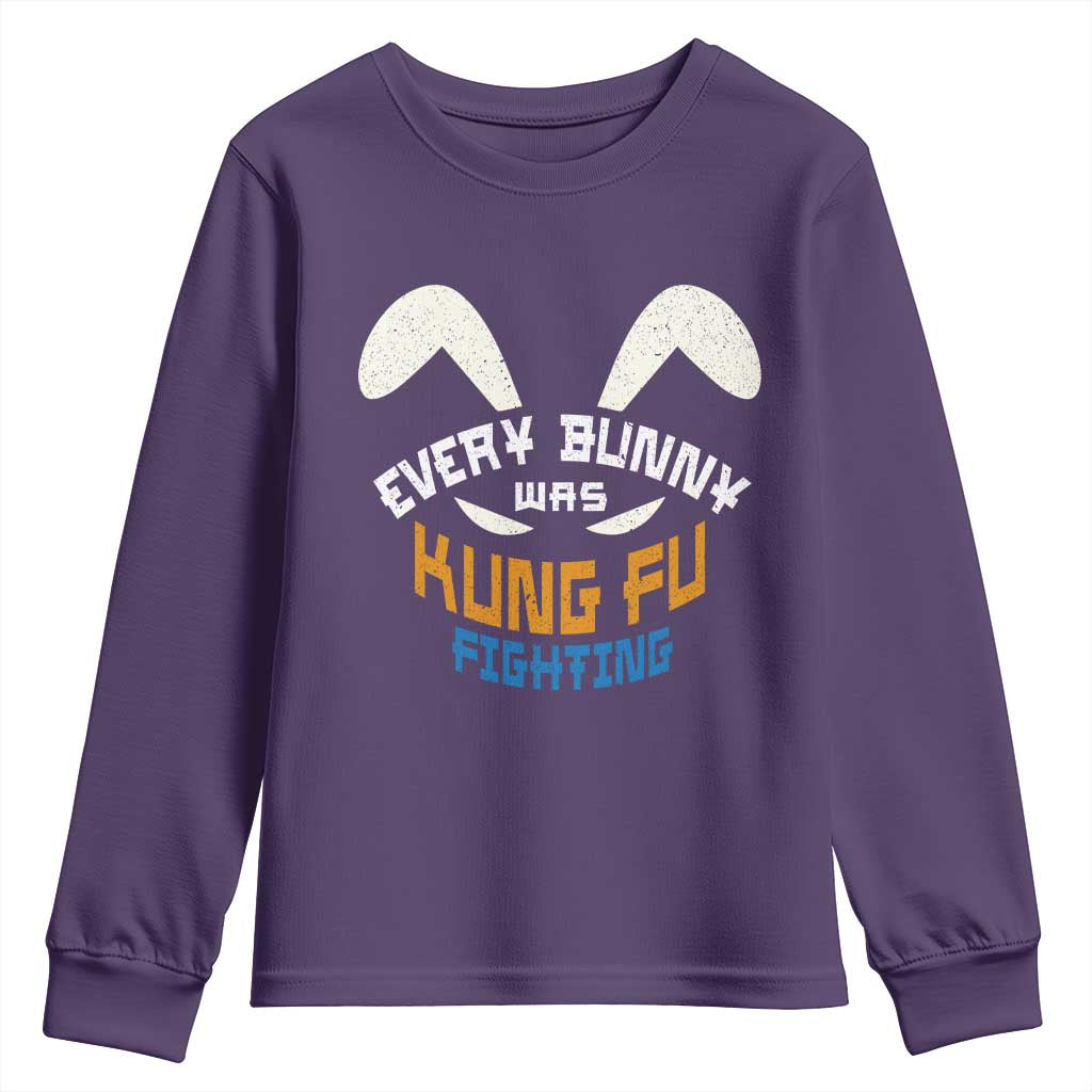 Every Bunny Was Kung Fu Fighting Youth Sweatshirt Funny Easter Vintage Rabbit Face TS10 Purple Print Your Wear