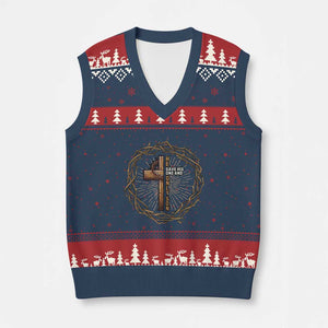 Christian Cross V-Neck Knit Sweater Vest Bible John 3:16 Jesus He Gave His Only Son Jesus Christian TS10 Navy Red Print Your Wear