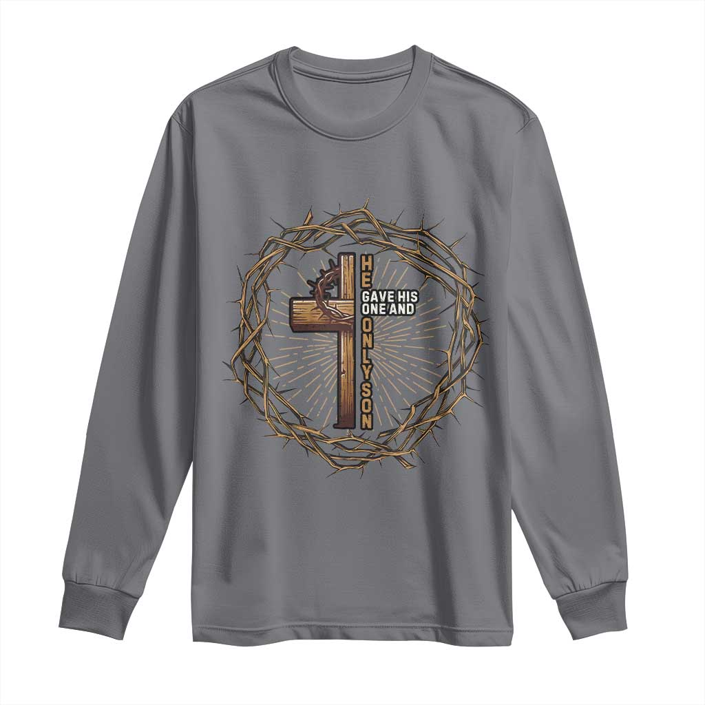 Christian Cross Long Sleeve Shirt Bible John 3:16 Jesus He Gave His Only Son Jesus Christian TS10 Charcoal Print Your Wear
