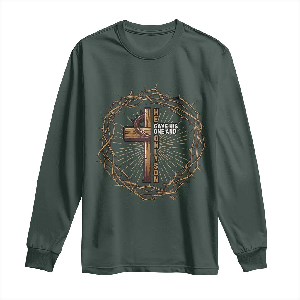 Christian Cross Long Sleeve Shirt Bible John 3:16 Jesus He Gave His Only Son Jesus Christian TS10 Dark Forest Green Print Your Wear