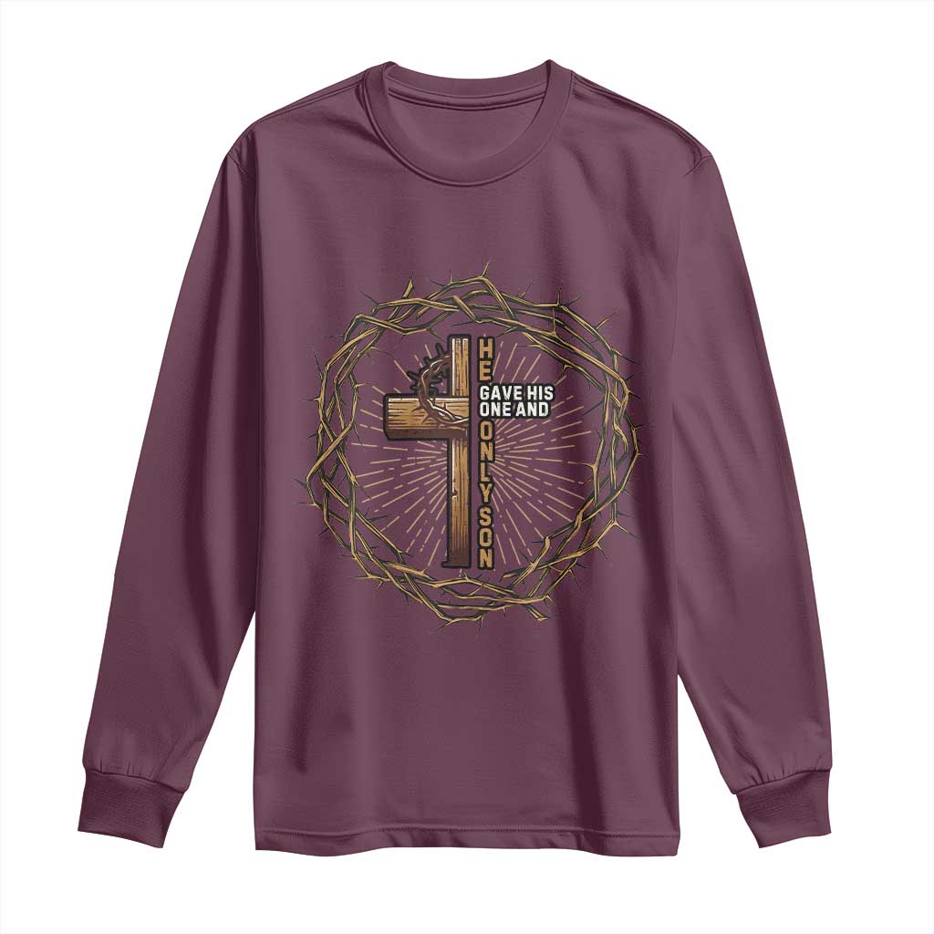 Christian Cross Long Sleeve Shirt Bible John 3:16 Jesus He Gave His Only Son Jesus Christian TS10 Maroon Print Your Wear
