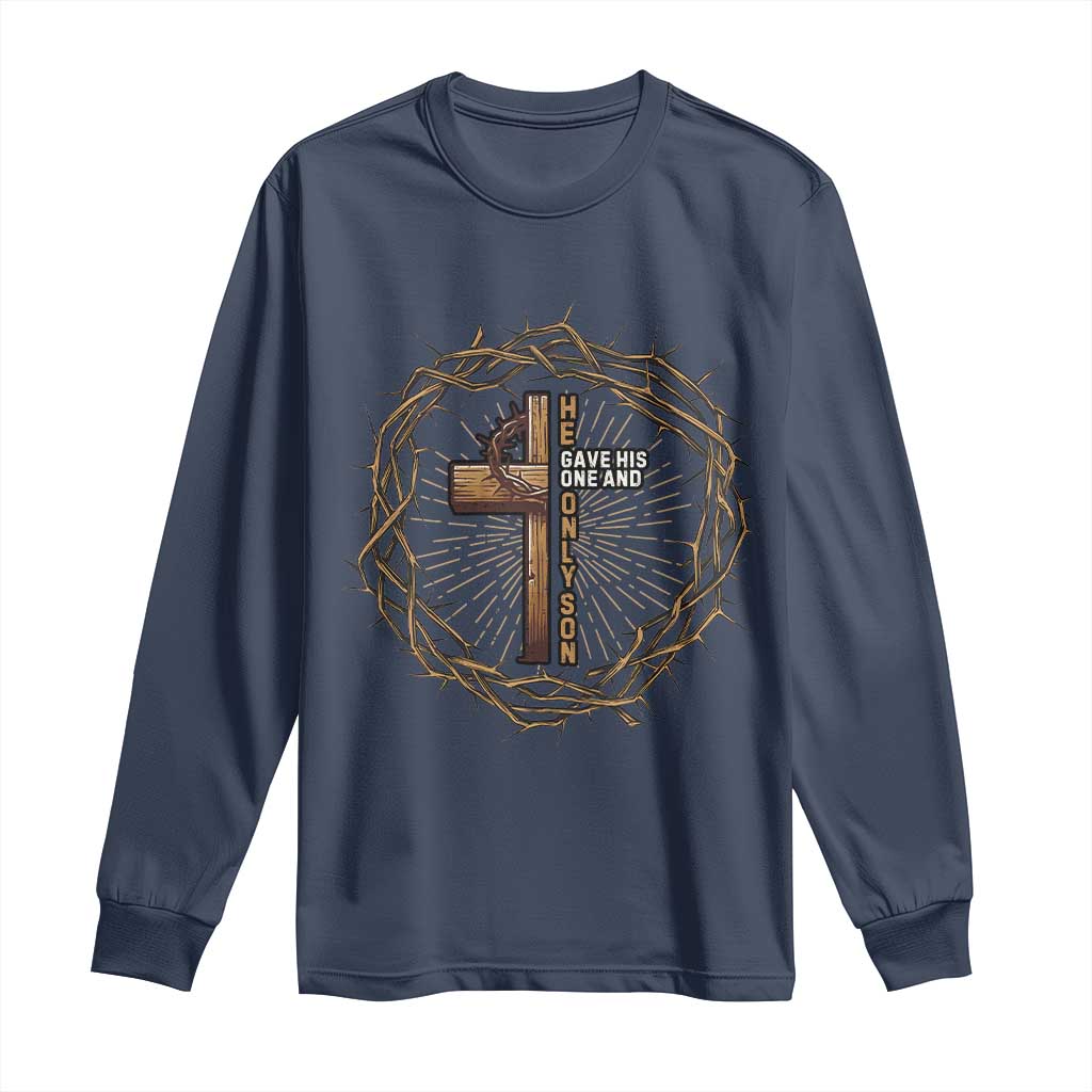 Christian Cross Long Sleeve Shirt Bible John 3:16 Jesus He Gave His Only Son Jesus Christian TS10 Navy Print Your Wear