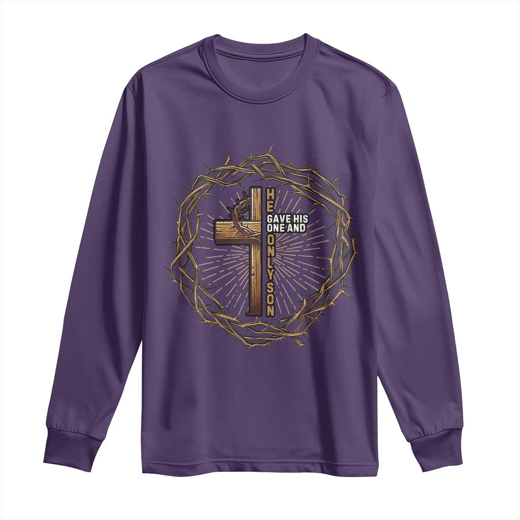 Christian Cross Long Sleeve Shirt Bible John 3:16 Jesus He Gave His Only Son Jesus Christian TS10 Purple Print Your Wear