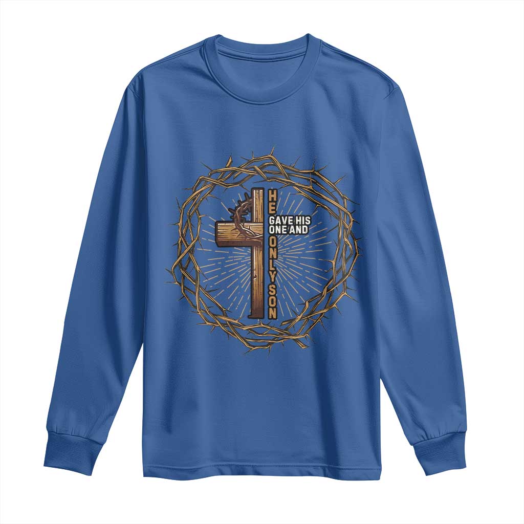 Christian Cross Long Sleeve Shirt Bible John 3:16 Jesus He Gave His Only Son Jesus Christian TS10 Royal Blue Print Your Wear