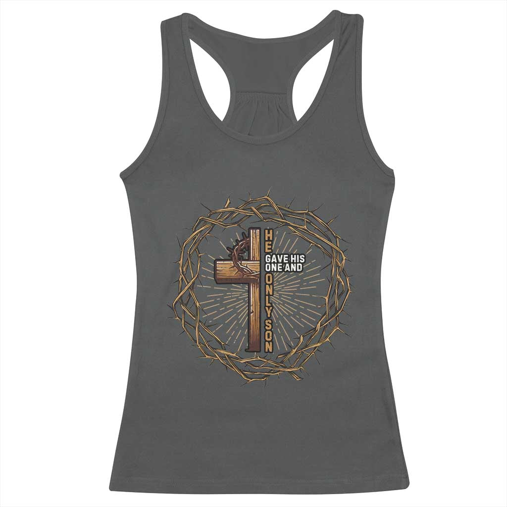 Christian Cross Racerback Tank Top Bible John 3:16 Jesus He Gave His Only Son Jesus Christian TS10 Dark Heather Print Your Wear