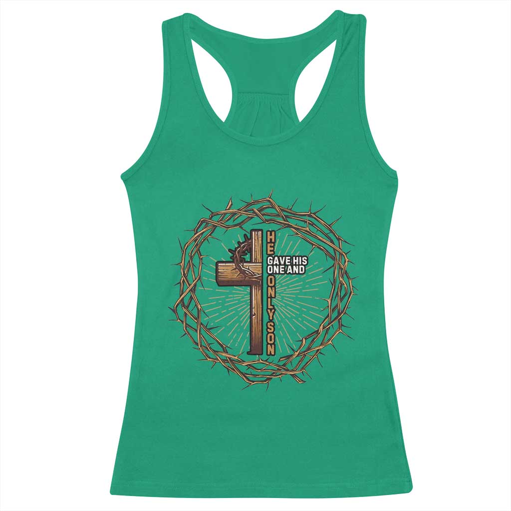 Christian Cross Racerback Tank Top Bible John 3:16 Jesus He Gave His Only Son Jesus Christian TS10 Irish Green Print Your Wear