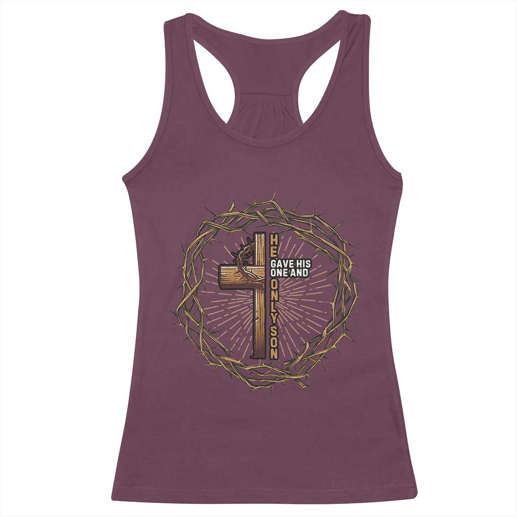 Christian Cross Racerback Tank Top Bible John 3:16 Jesus He Gave His Only Son Jesus Christian TS10 Maroon Print Your Wear