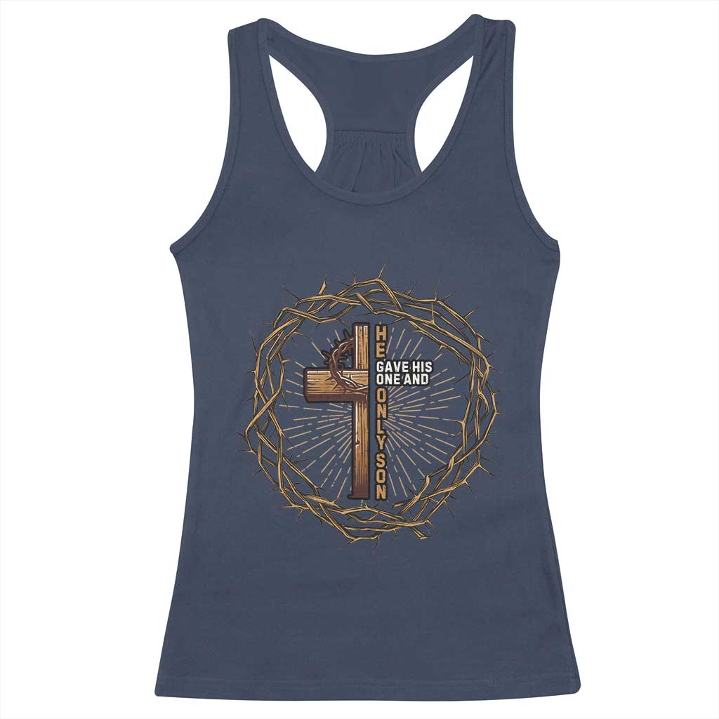 Christian Cross Racerback Tank Top Bible John 3:16 Jesus He Gave His Only Son Jesus Christian TS10 Navy Print Your Wear
