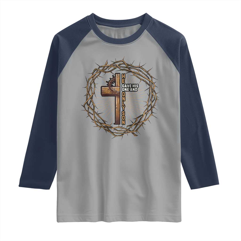 Christian Cross Raglan Shirt Bible John 3:16 Jesus He Gave His Only Son Jesus Christian TS10 Sport Gray Navy Print Your Wear