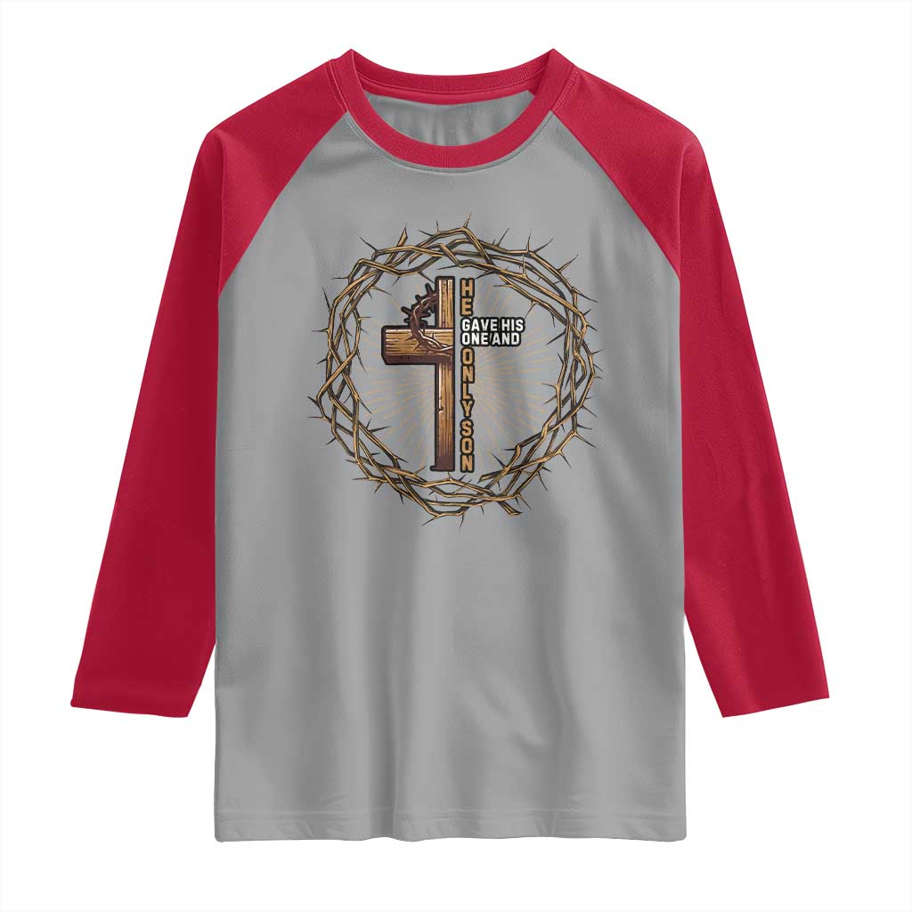 Christian Cross Raglan Shirt Bible John 3:16 Jesus He Gave His Only Son Jesus Christian TS10 Sport Gray Red Print Your Wear
