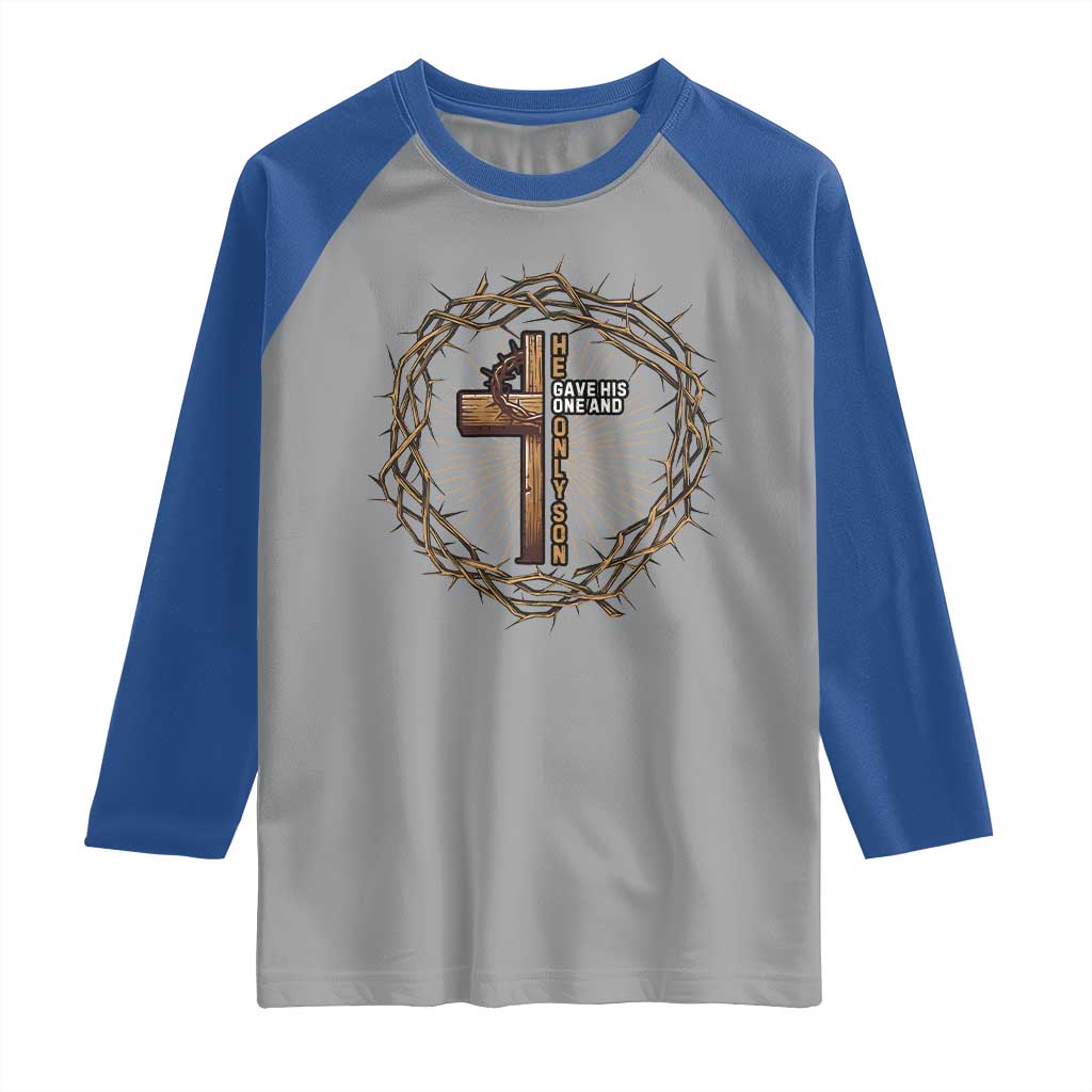 Christian Cross Raglan Shirt Bible John 3:16 Jesus He Gave His Only Son Jesus Christian TS10 Sport Gray Royal Print Your Wear