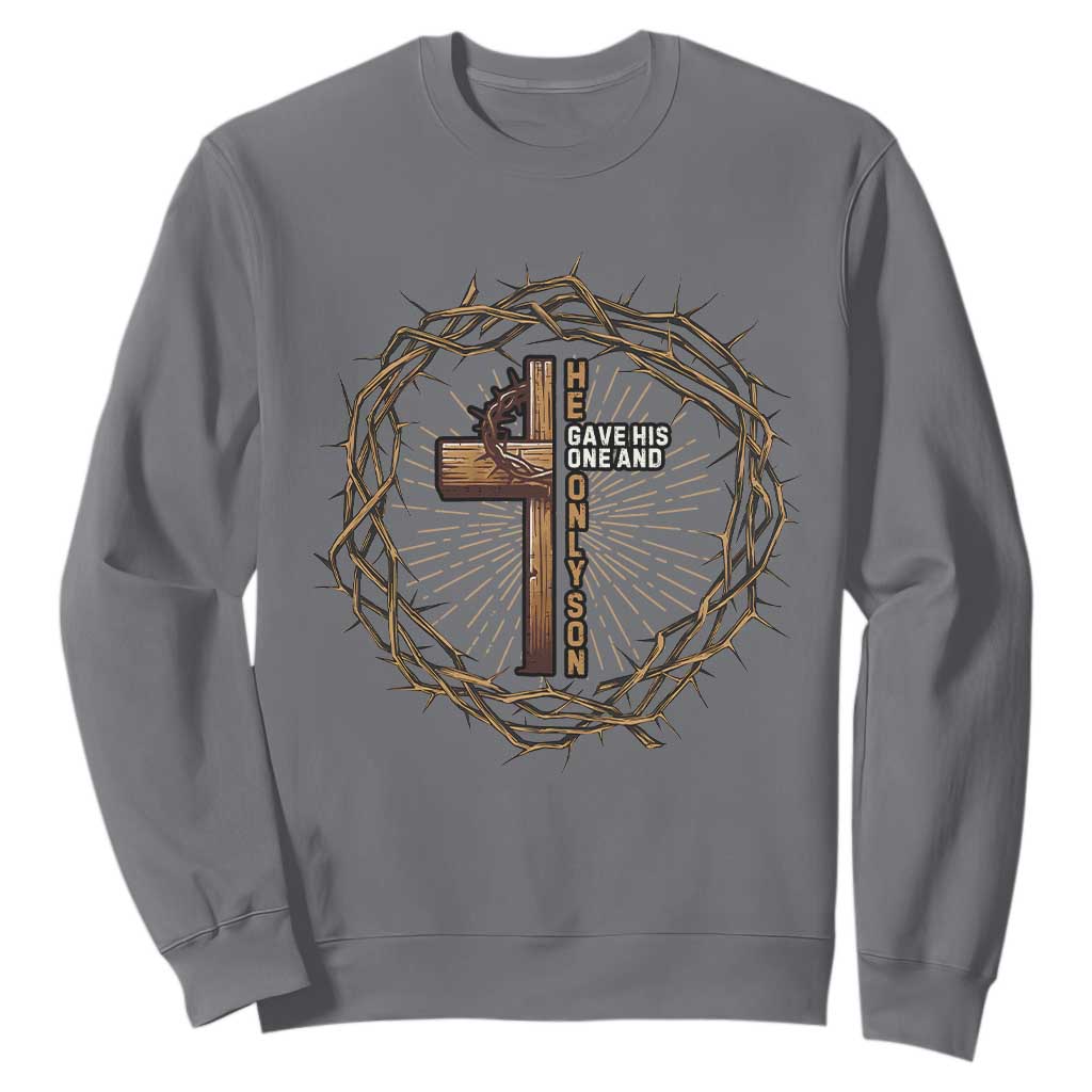 Christian Cross Sweatshirt Bible John 3:16 Jesus He Gave His Only Son Jesus Christian TS10 Charcoal Print Your Wear