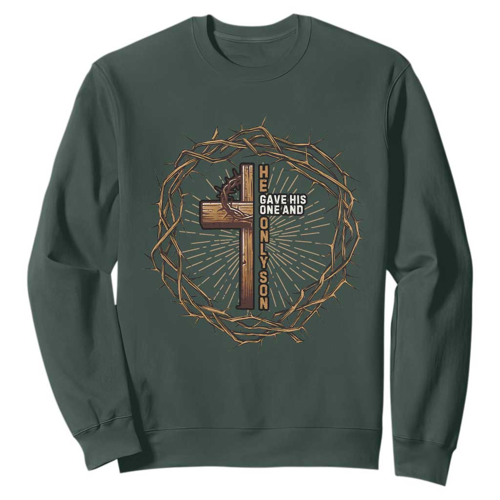 Christian Cross Sweatshirt Bible John 3:16 Jesus He Gave His Only Son Jesus Christian TS10 Dark Forest Green Print Your Wear