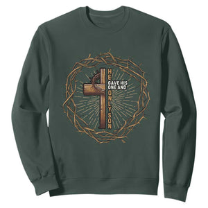 Christian Cross Sweatshirt Bible John 3:16 Jesus He Gave His Only Son Jesus Christian TS10 Dark Forest Green Print Your Wear