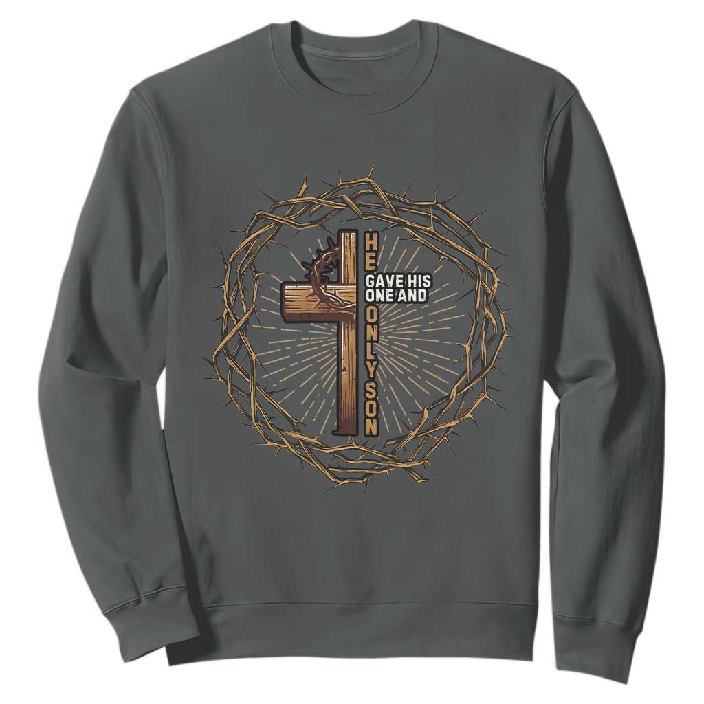 Christian Cross Sweatshirt Bible John 3:16 Jesus He Gave His Only Son Jesus Christian TS10 Dark Heather Print Your Wear
