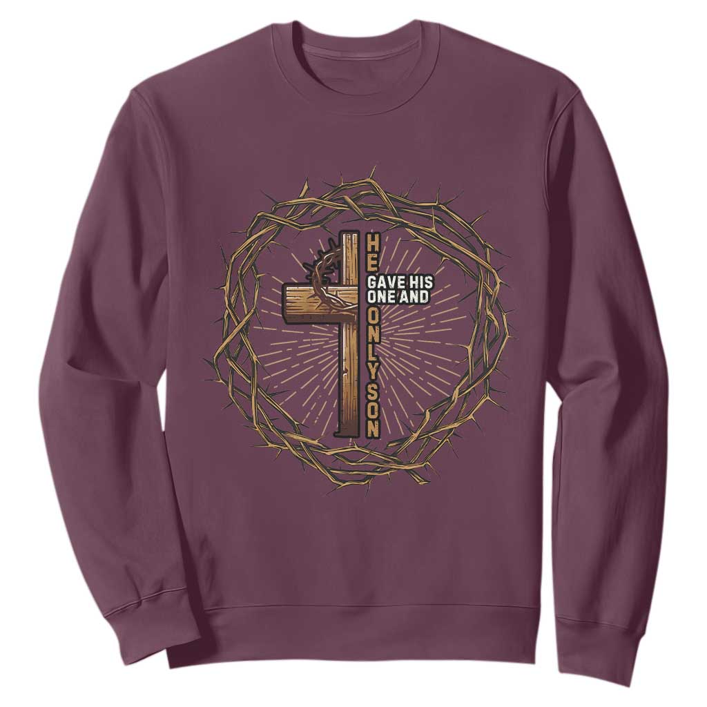 Christian Cross Sweatshirt Bible John 3:16 Jesus He Gave His Only Son Jesus Christian TS10 Maroon Print Your Wear