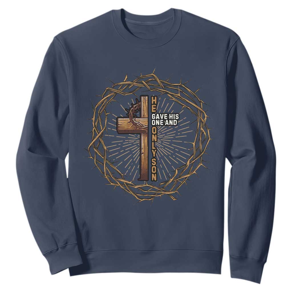 Christian Cross Sweatshirt Bible John 3:16 Jesus He Gave His Only Son Jesus Christian TS10 Navy Print Your Wear