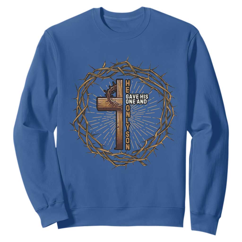 Christian Cross Sweatshirt Bible John 3:16 Jesus He Gave His Only Son Jesus Christian TS10 Royal Blue Print Your Wear