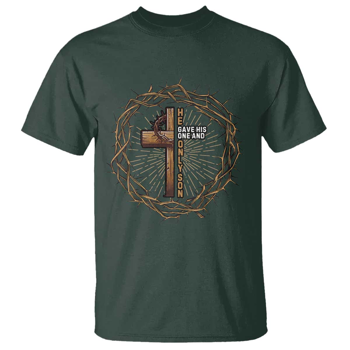 Christian Cross T Shirt Bible John 3:16 Jesus He Gave His Only Son Jesus Christian TS10 Dark Forest Green Print Your Wear
